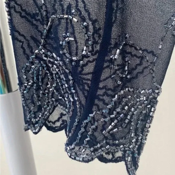 Beautiful JKARA New York Navy Blue Beaded Sheer Chiffon Bolero jacket - Picture 2 of 4